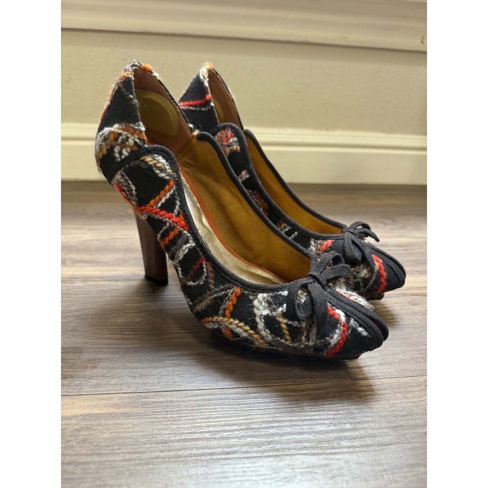 Isabel‎ Toledo Payless Heels Womens 10 Black Embroidered Block Heel Peep Toe Y2K